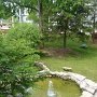 view from our balcony of the fountain and little man-made stream